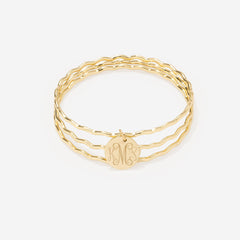 Monogrammed Scalloped Bangle Set in gold