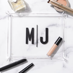 acrylic catchall tray with black initials