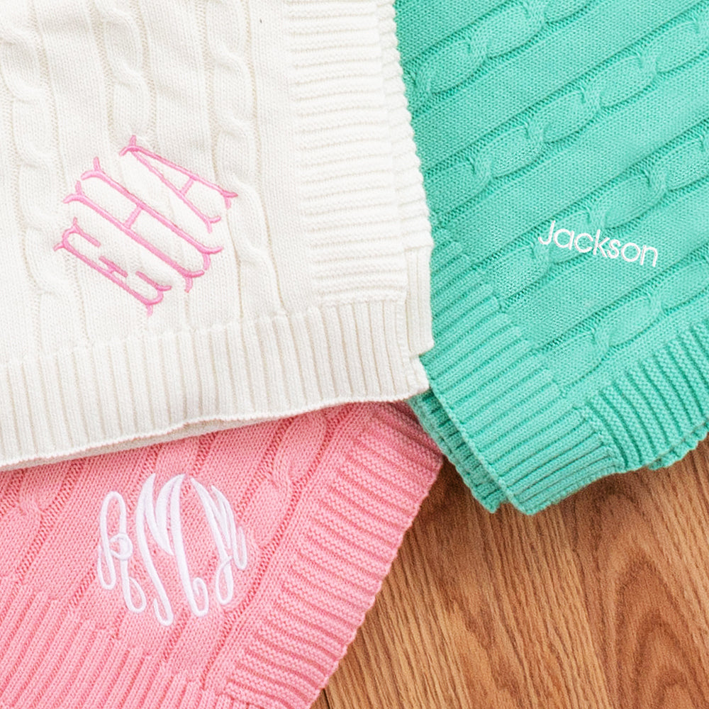 personalized baby blanket monogram detail