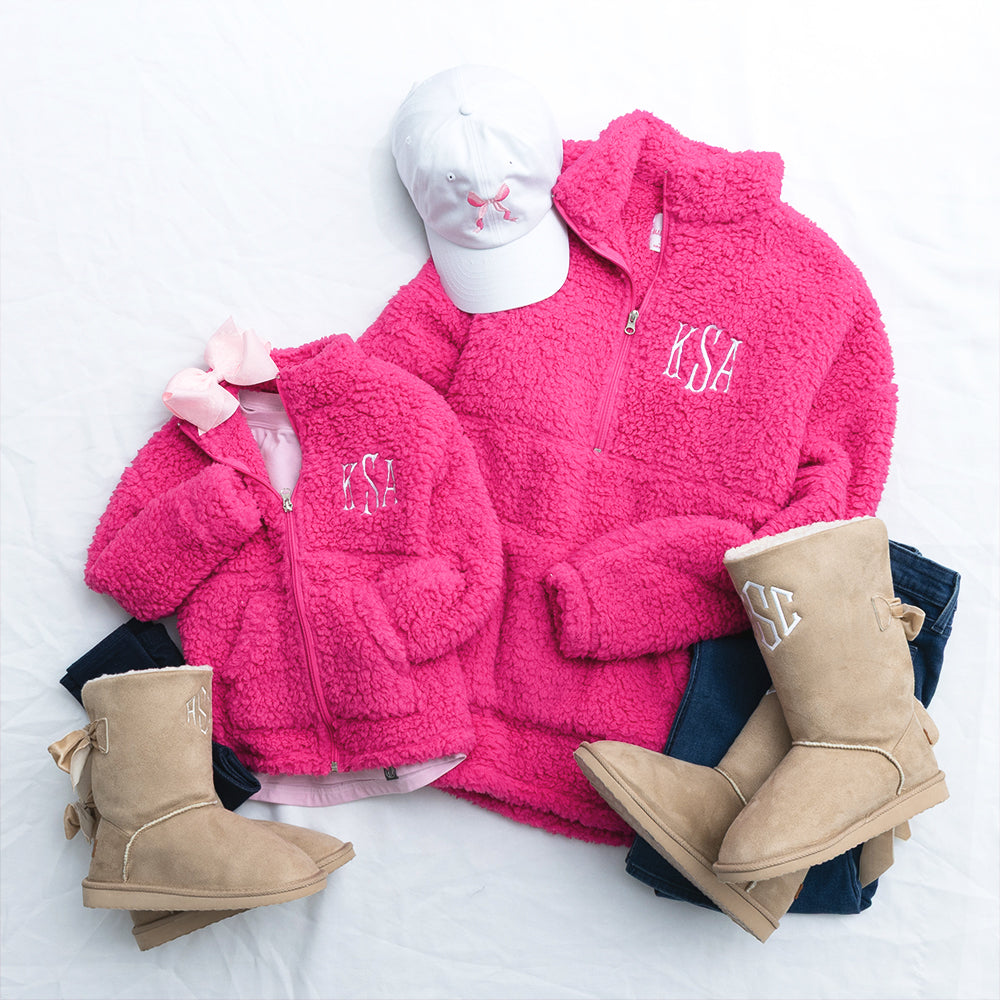 hot pink mom and me sherpa pullovers