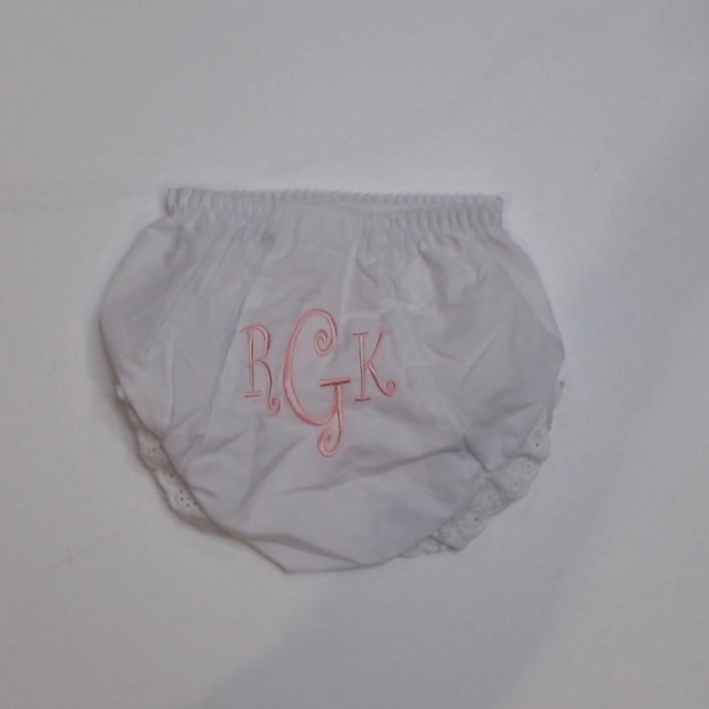 BLOOPER KIDS: Monogrammed White Eyelet Baby Bloomers