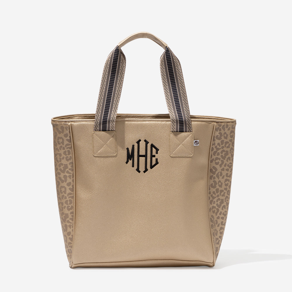 monogrammed purse tote in gold leopard