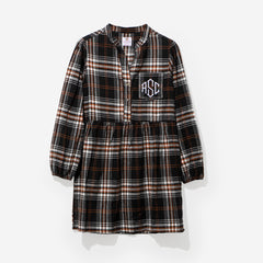 monogrammed plaid dress in autumn twilight plaid