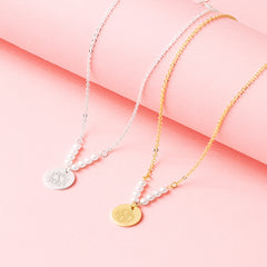 personalized pearl necklace in gold and silver