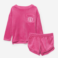 Monogrammed Kids Softspun Lounge Set in hot pink