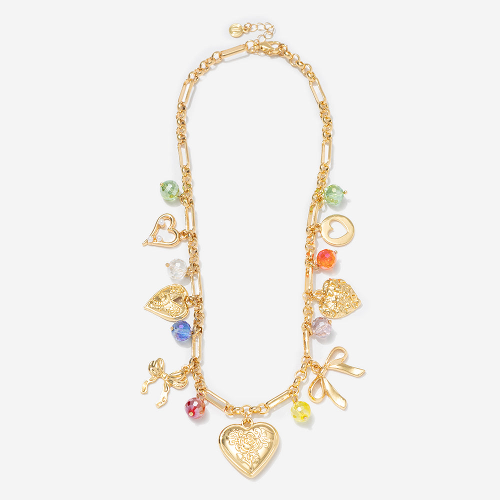 Beaded Charm Necklace in Gold