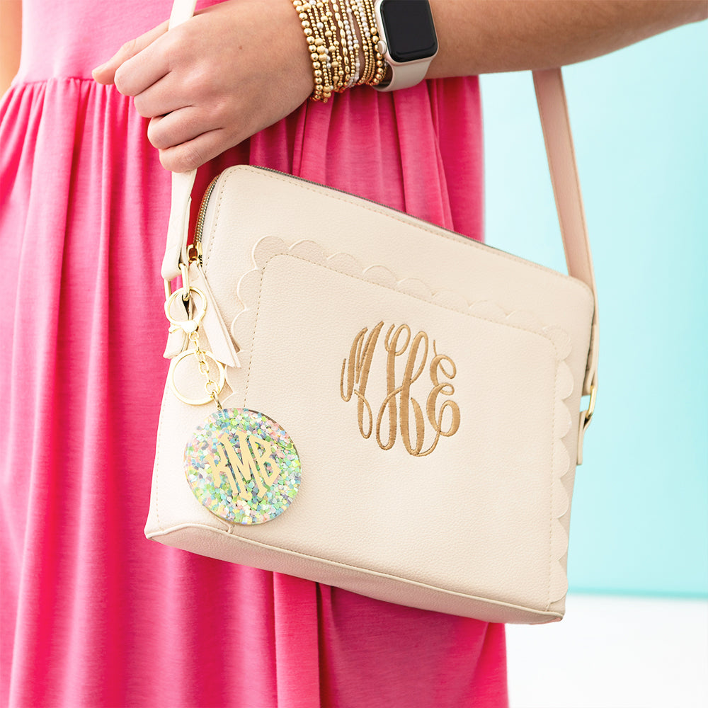 resin hearts keychain on classic crossbody