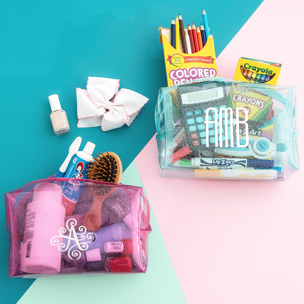 Monogrammed Kids Clear Glitter Bag | Light Mint