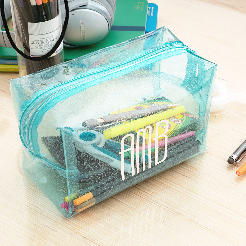 Monogrammed Kids Clear Glitter Bag | Light Mint