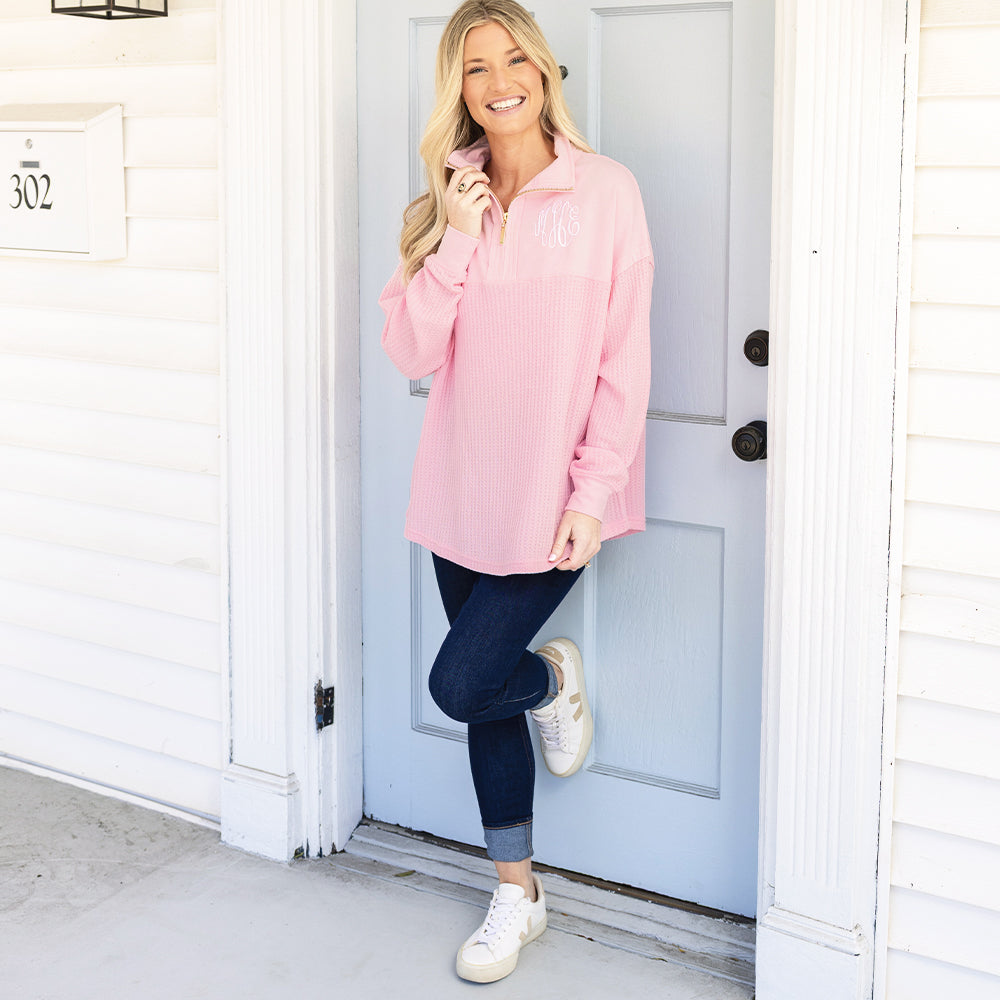 [ashley] light pink waffle knit pullover on ashley