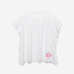 Monogrammed Girls Scalloped Cover Up in White