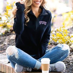 TCU Pullover sweatshirt up close