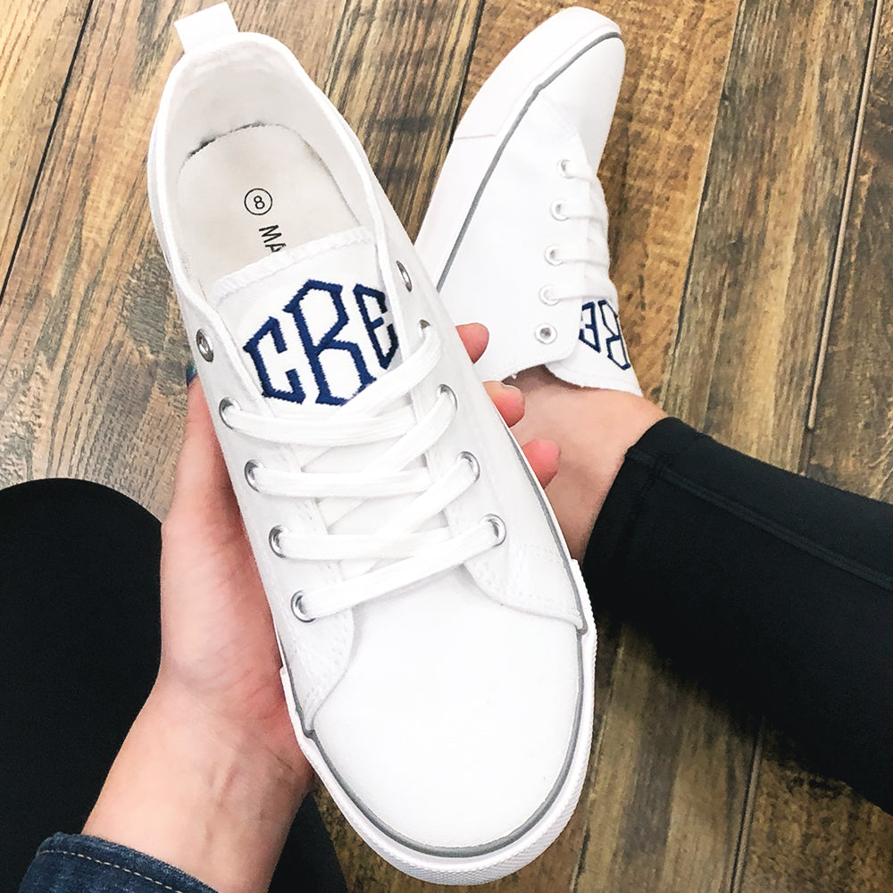 White Canvas Monogrammed Sneakers - Marleylilly