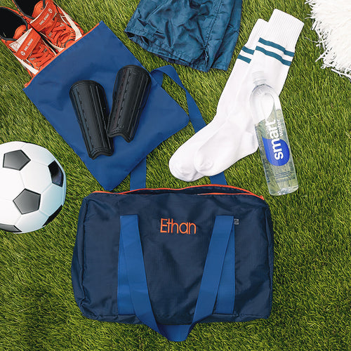 personalized boys navy activity bag with sports gear