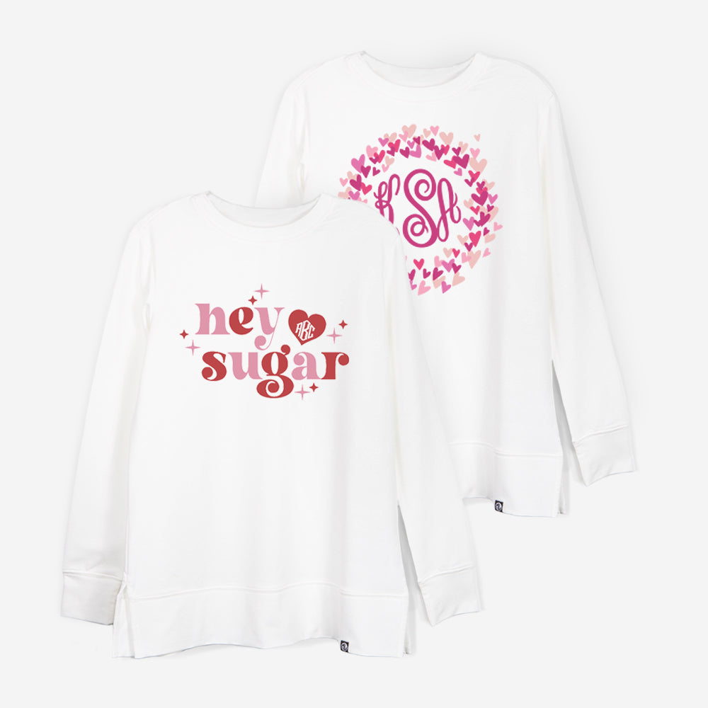 personalized valentines crewneck hey sugar and hearts