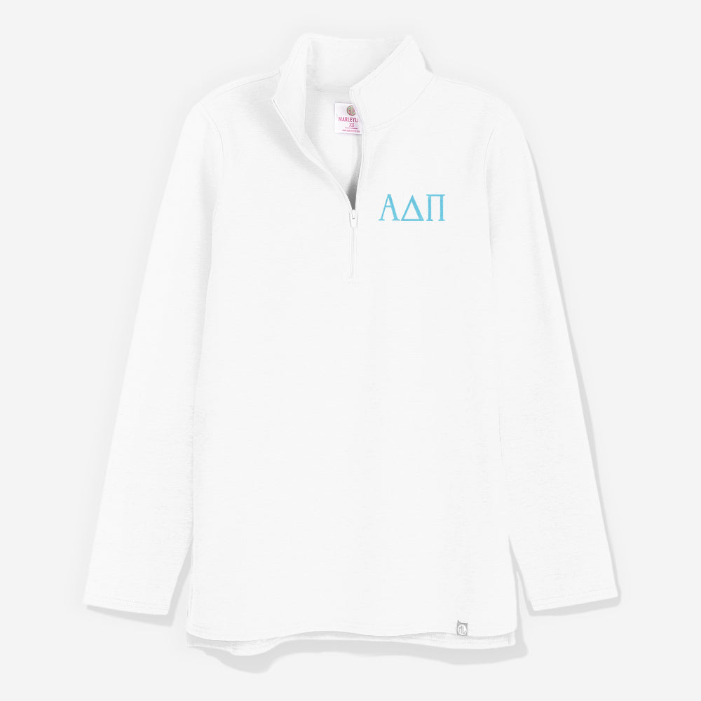 Alpha Delta Pi Pullover Sweatshirt in White | Sorority Quarter Zip