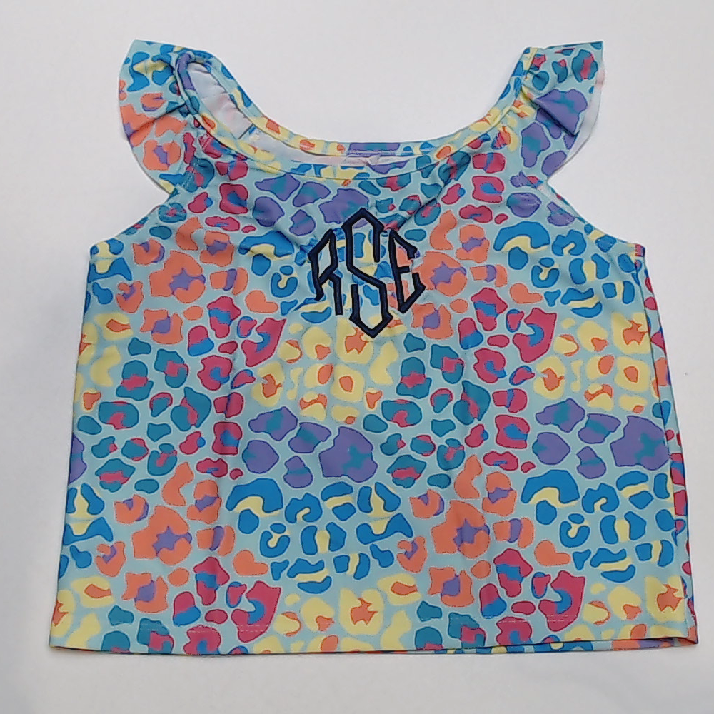 BLOOPER KIDS: Monogrammed Kids Ruffle Tankini Top