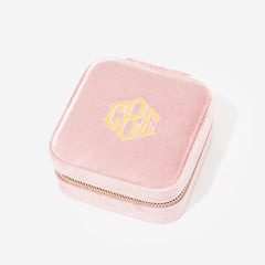Monogrammed Velvet Travel Jewelry Case in blush