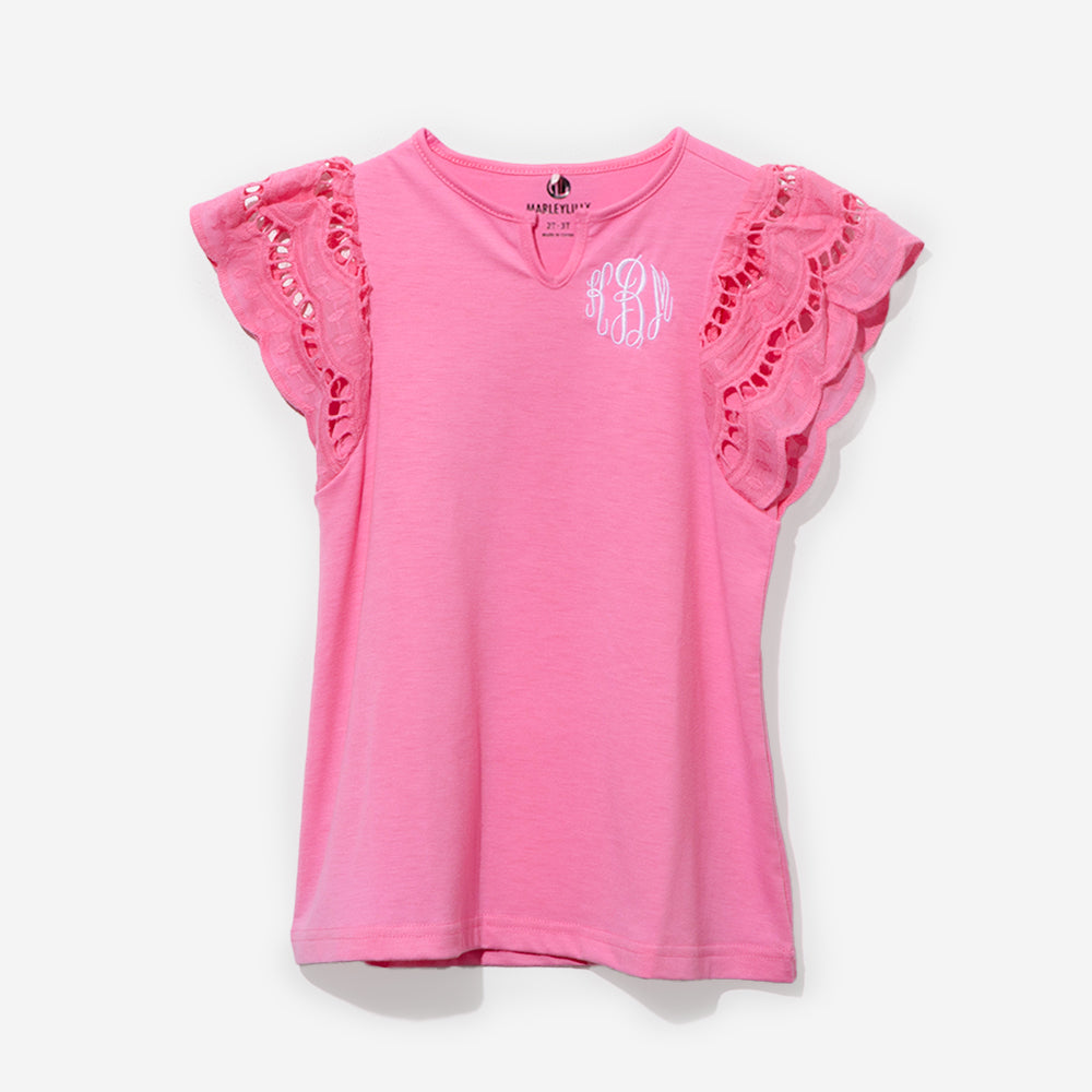 Monogrammed Girls Flutter Sleeve Dress in Light Pink