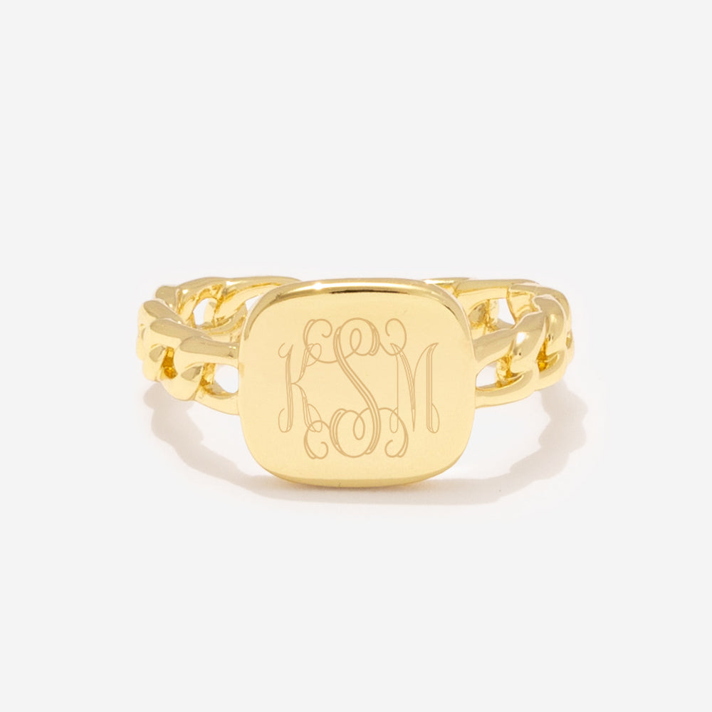 Monogrammed Chain Link Ring in Gold