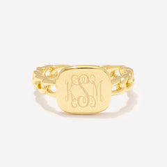 Monogrammed Chain Link Ring in Gold