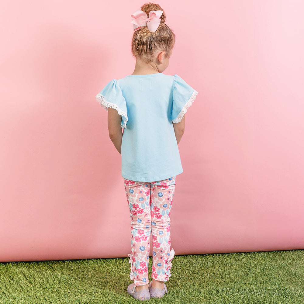 back of girls bunny easter leggings set