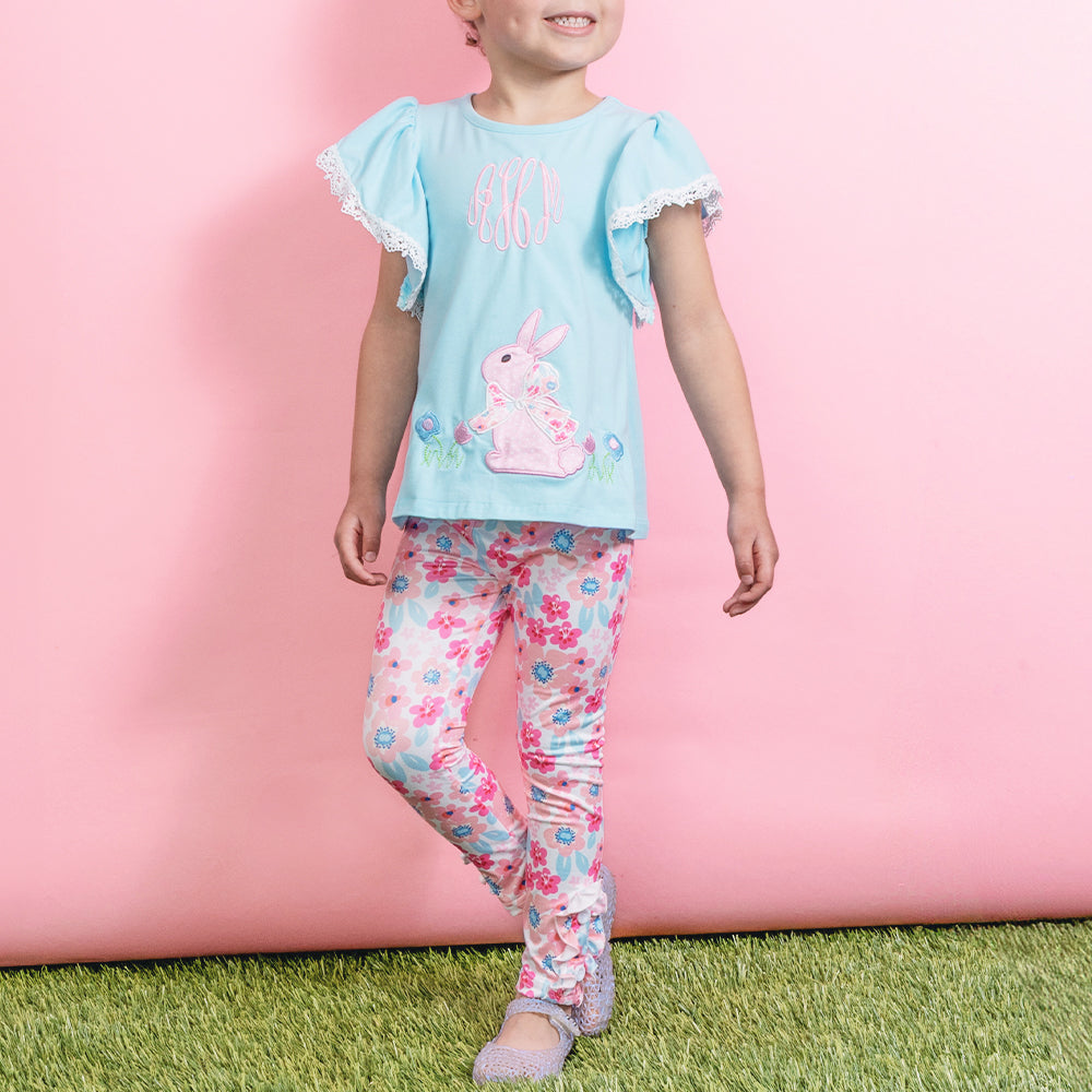 girl wearing kids easter bunny monogrammed legging set