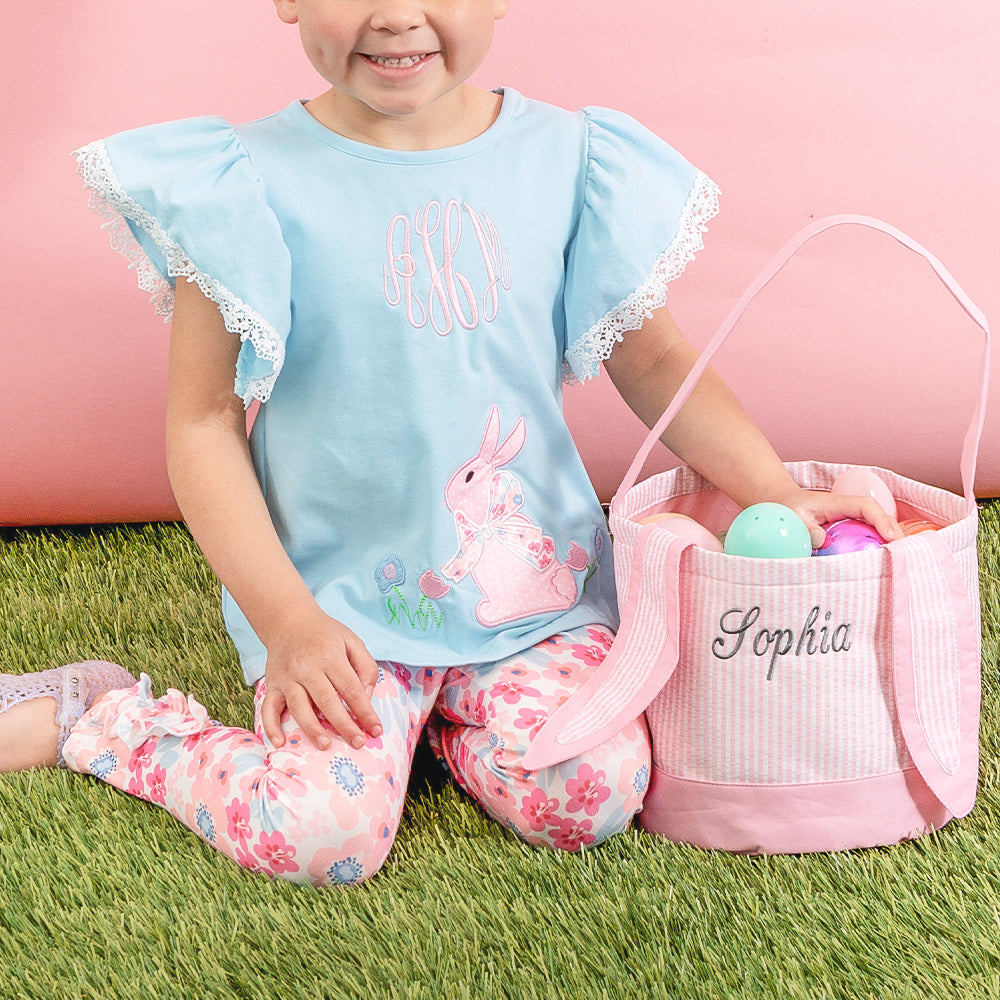 personalized girls kids bunny leggings set with easter basket