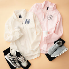 duo windbreaker pullovers in ivory and blush