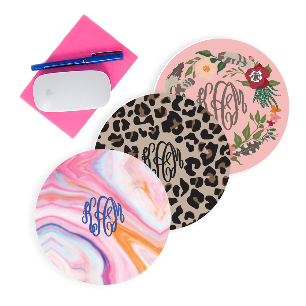 monogrammed mouse pads in different designs