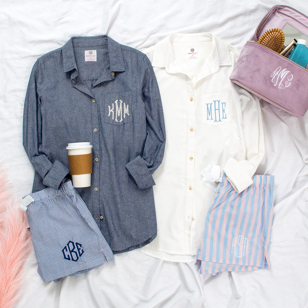 monogram dress shirts Monogramming by Brooks Brothers and classic style Oxford button down makes the perfect getting ready outfit for you and your bridesmaid on your wedding day Monogrammed Button-Down Tunic Shirt