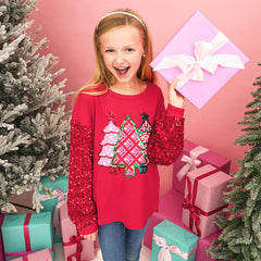 red christmas sweatshirt on Addie