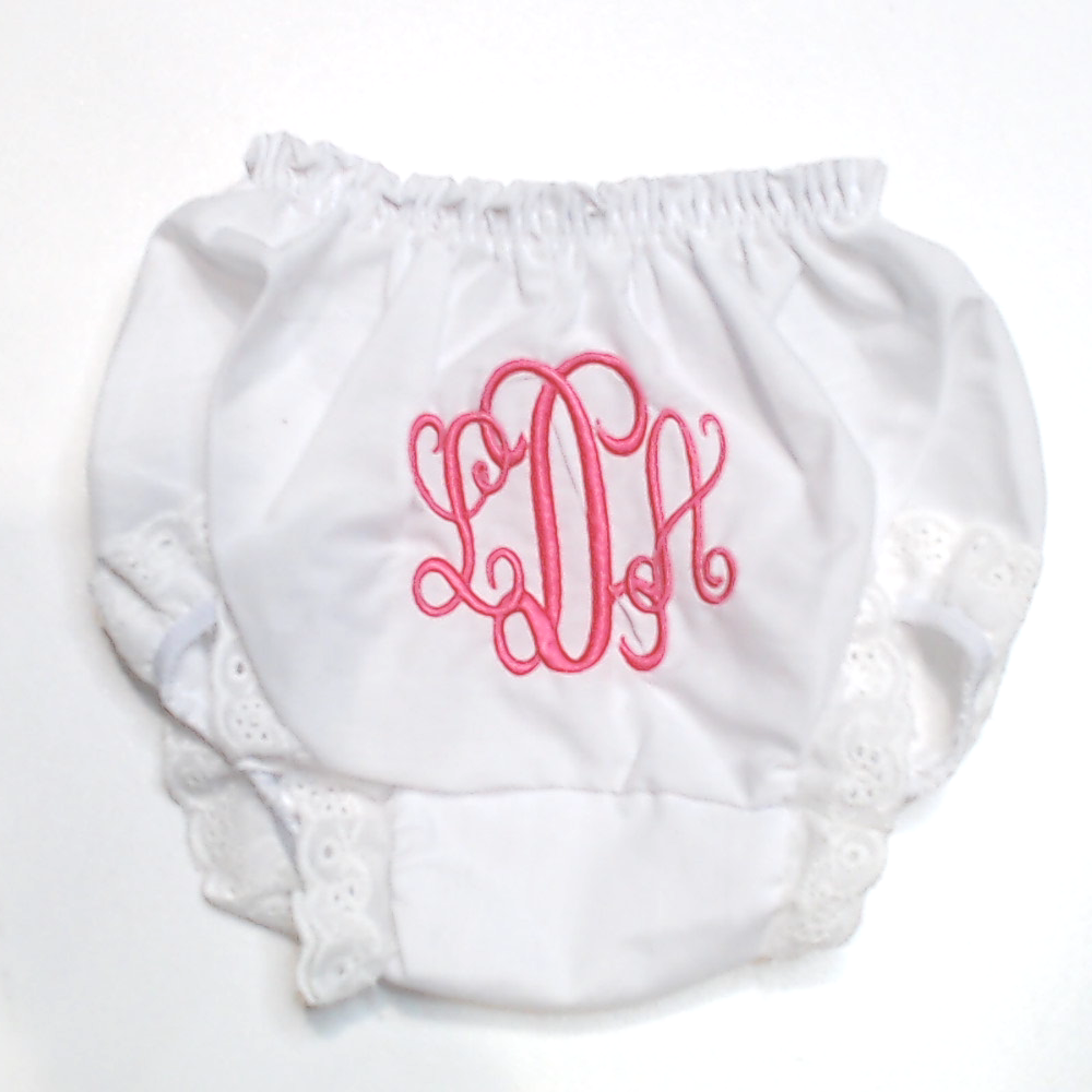 BLOOPER KIDS: Monogrammed White Eyelet Baby Bloomers