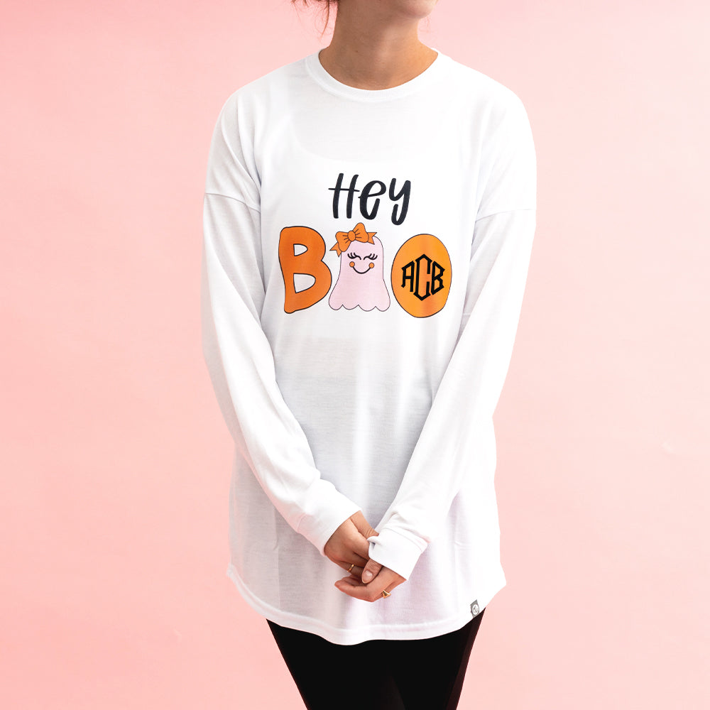 hey boo long sleeve shirt pink background