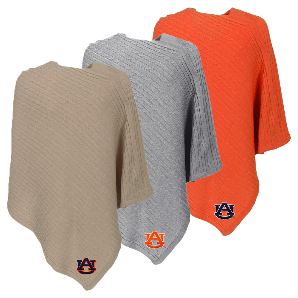 auburn ponchos in orange, grey, and camel