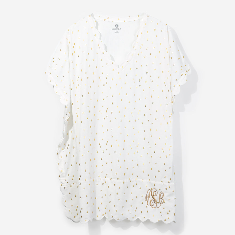 Monogrammed Bathing Suit Cover Up in Metallic Dottie
