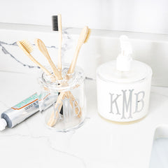 clear acrylic tooth brush holder with soap dispenser