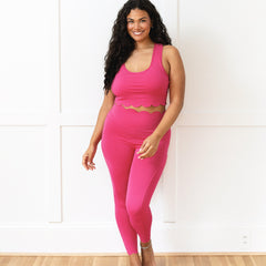 hot pink scalloped sports bra on julia ann