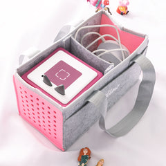 inside of personalized kids toy box in pink