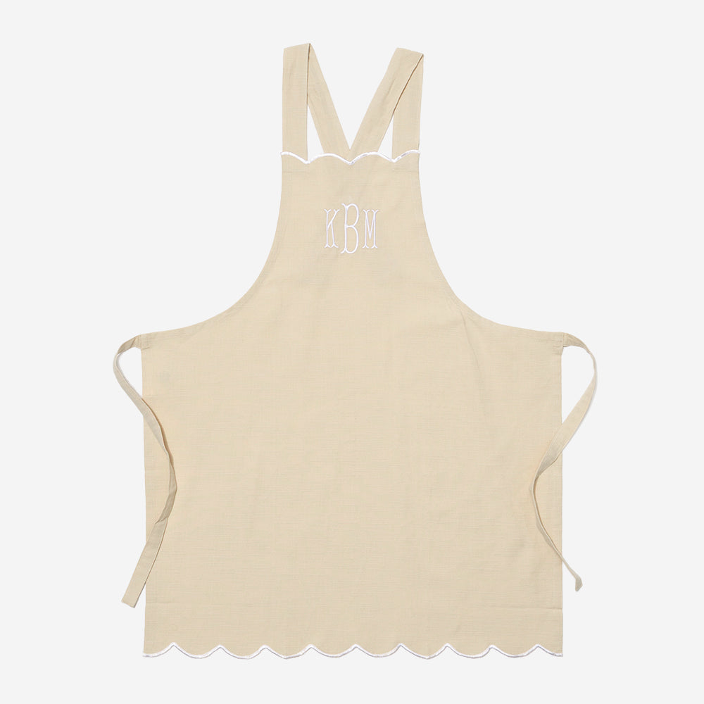 Monogrammed Scalloped Apron in Khaki