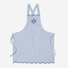 Monogrammed Scalloped Apron in Navy Seersucker