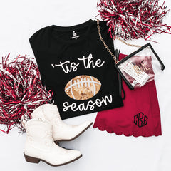 crimson skort flatlay with sequin sports tee