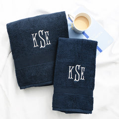 navy hand towel with bath towel
