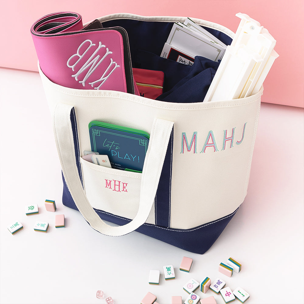 Mahjong Large Canvas tote open packed