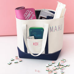 Mahjong large canvas tote packed straight on