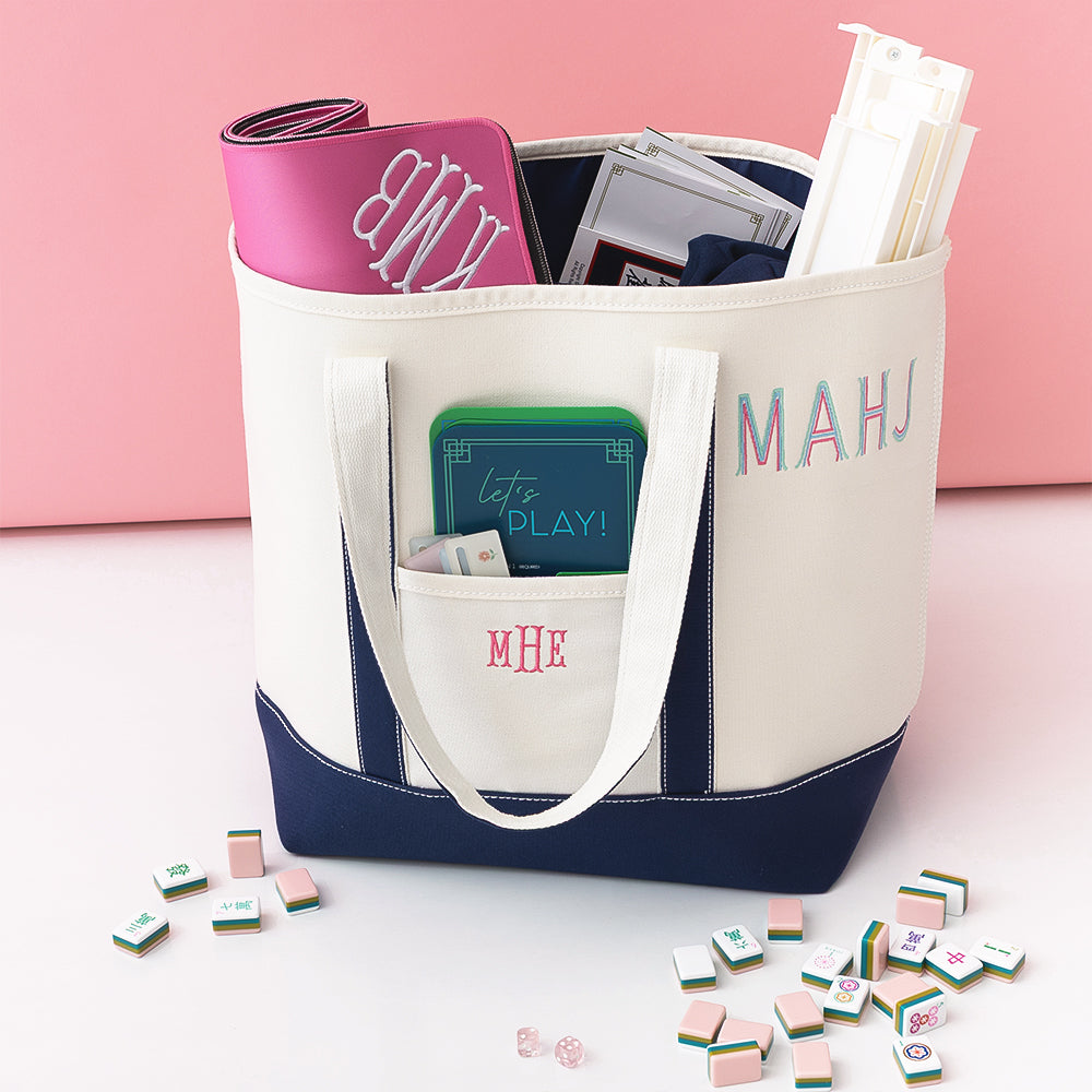 Mahjong large canvas tote packed straight on