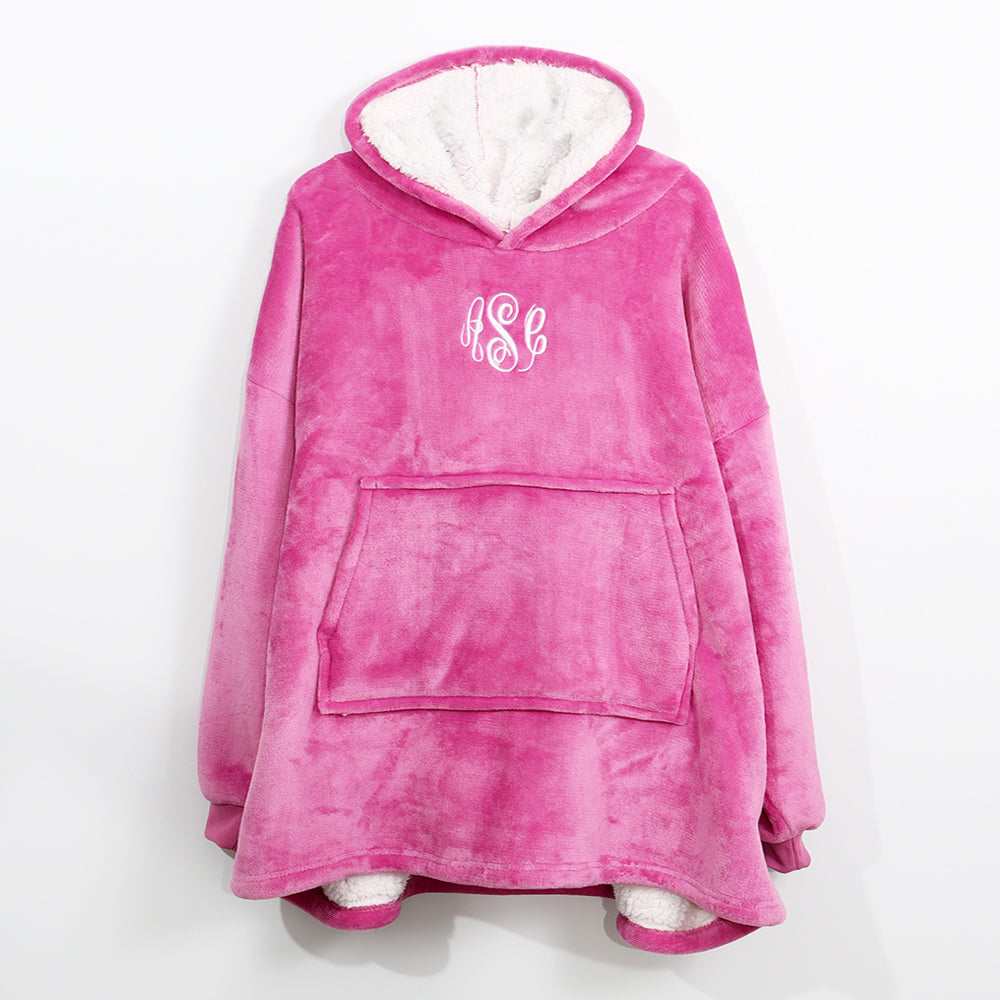 Monogrammed Blanket Hoodie in Hot Pink