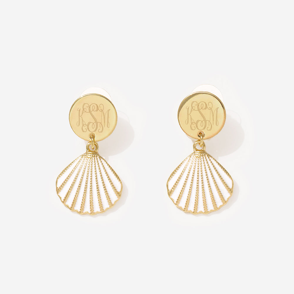 Monogrammed Shell Earrings in White