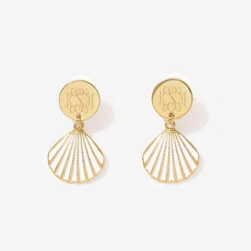 Monogrammed Shell Earrings in White