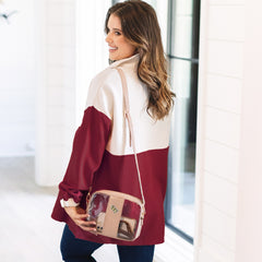 ucf clear stadium crossbody in tan on shoulder